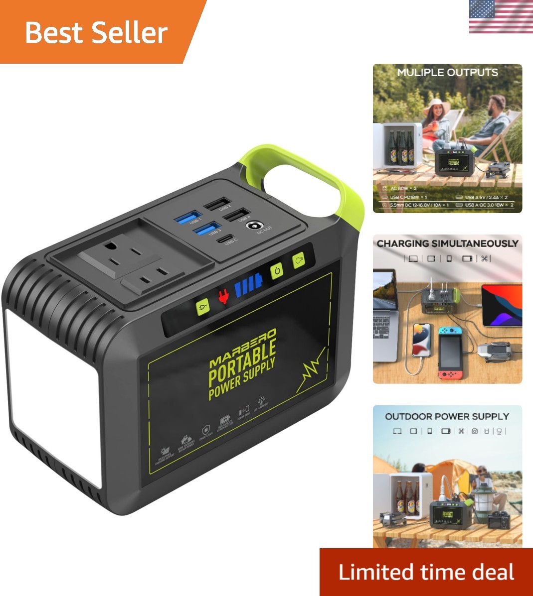 Compact 88Wh Lithium Battery Power Station with 8 Outputs for Emergency & Travel