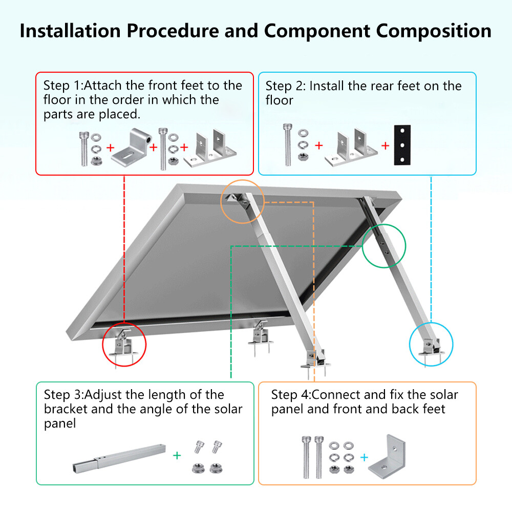 Set Adjustable Solar Panel Tilt Mount Brackets Aluminum Alloy Mounting Bracket