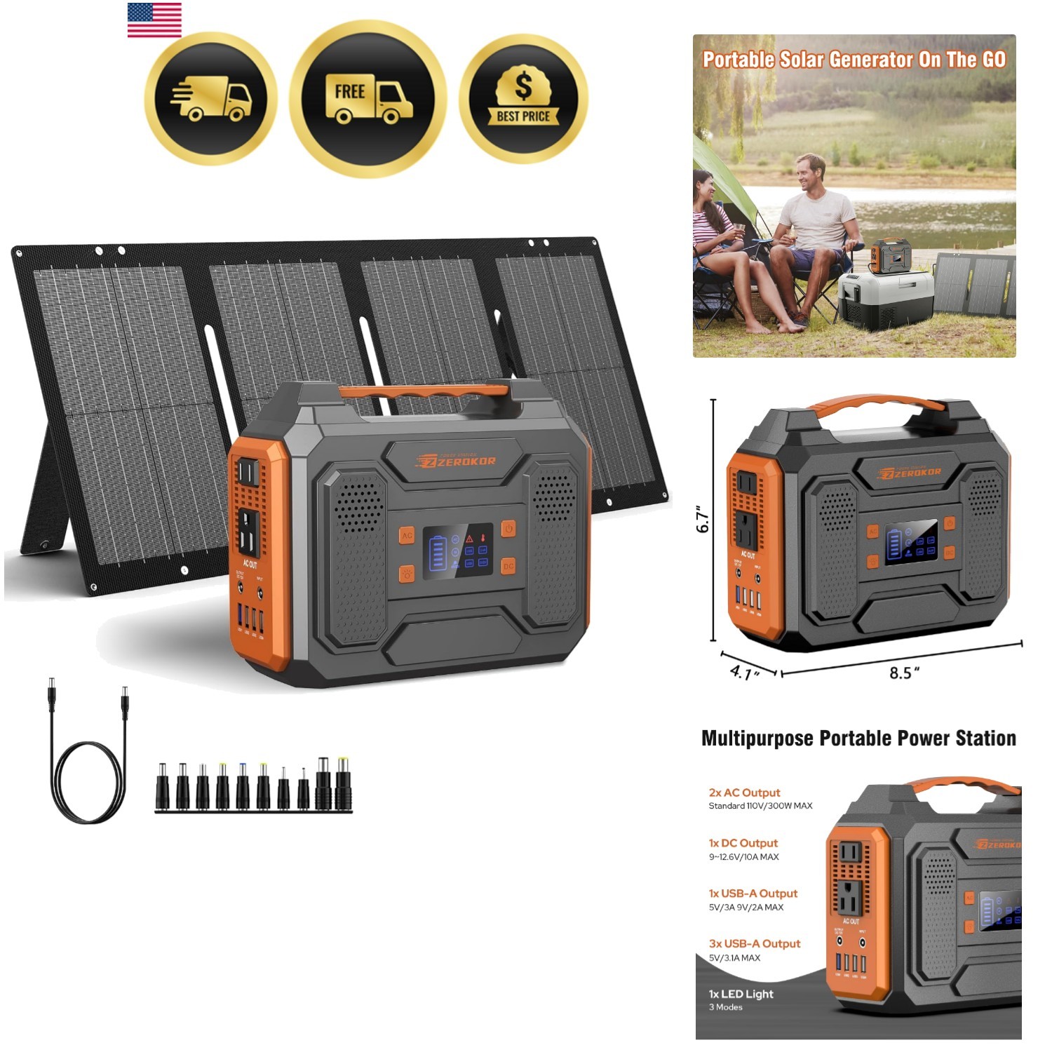 Portable Solar Generator, 300W Portable Power Station with Foldable 60W Solar…