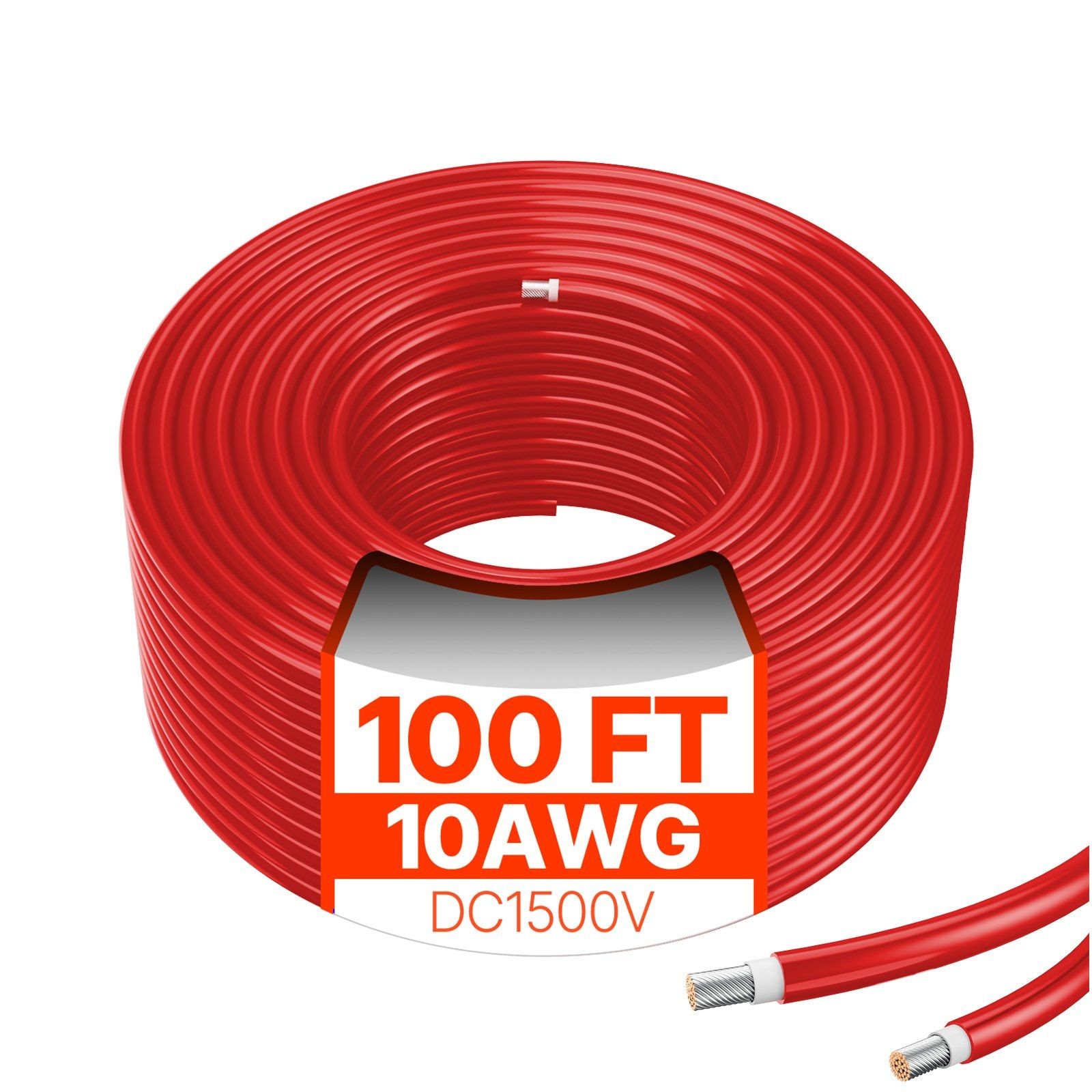 100ft 10AWG Corrosion-Resistant PV Extension Cable 6mm² Red