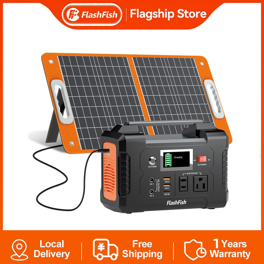 FlashFish 200W Portable Power Station Generator Li-ion with 60W 18V Solar Panel