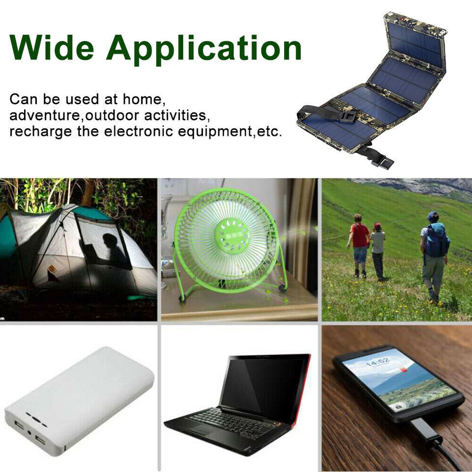 80W USB Folding Solar Panel Power Bank Outdoor Camping Hiking Phone Charger US