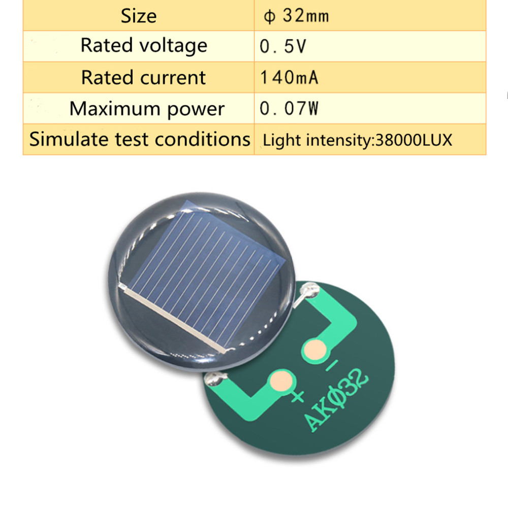 Solar Cell Round Solar Panel Diameter 32MM 0.07W DIY for Phone Light Toy Charger