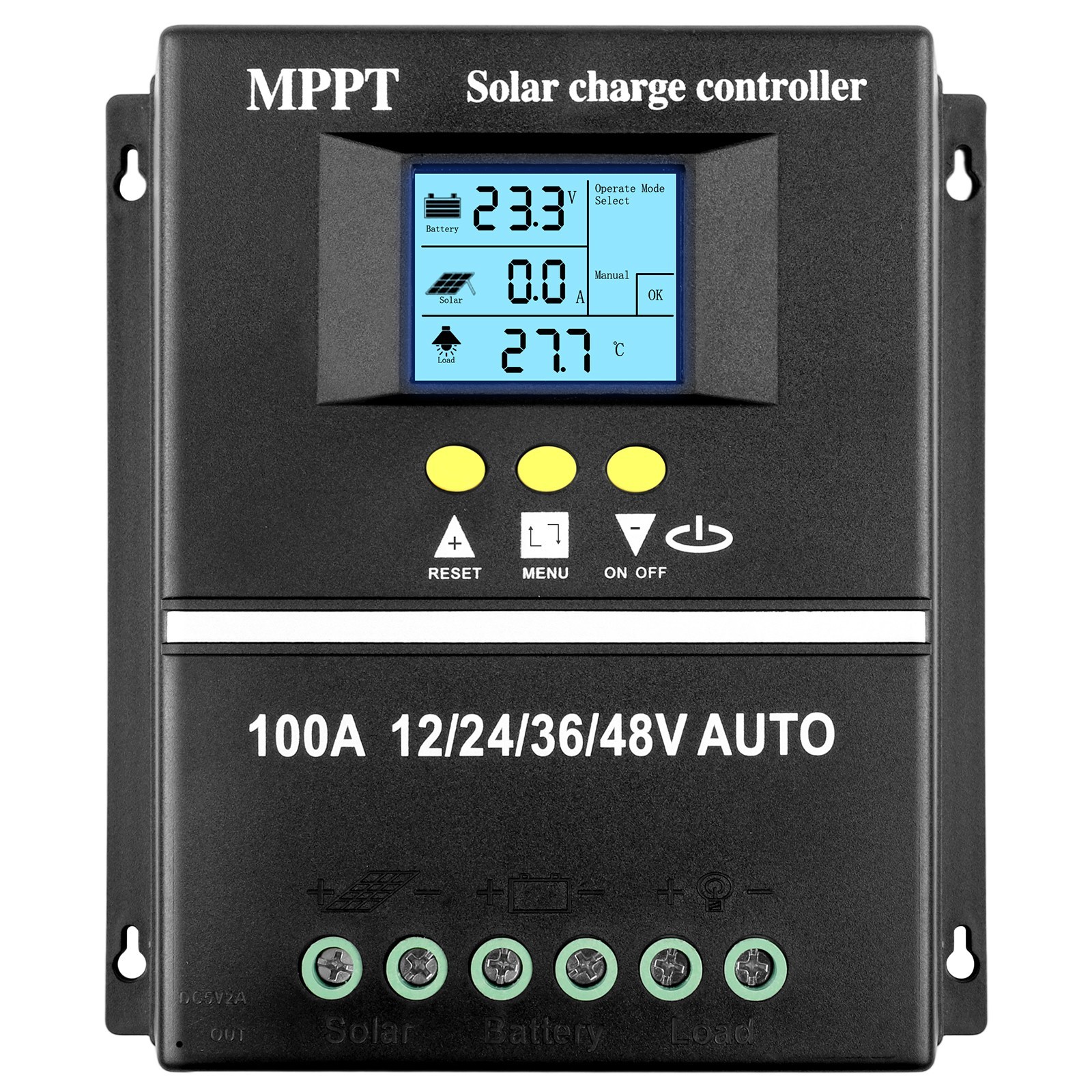 100A Rated Auto Solar Charge Controller 12V 24V 36V 48V with USB and LED Screen