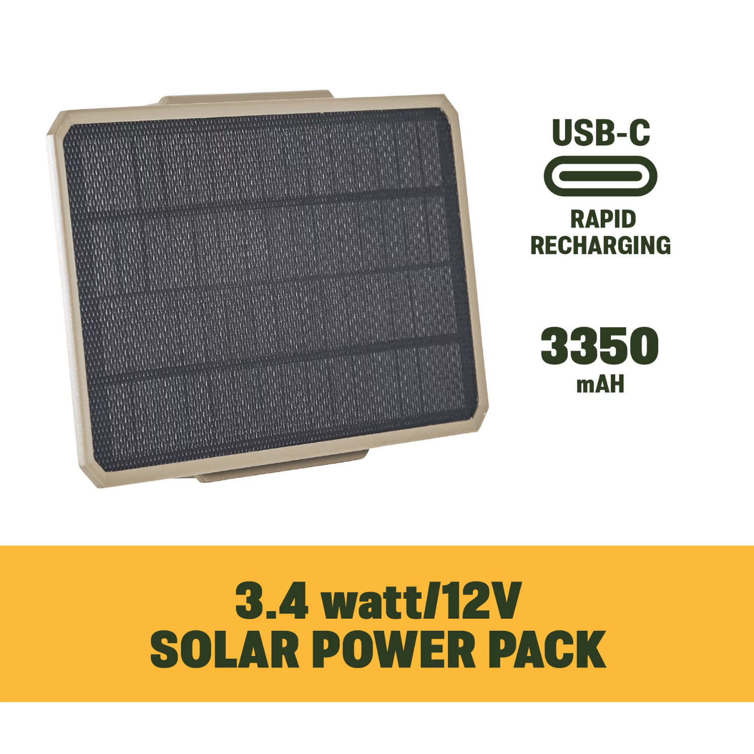 Moultrie 3.4 Watt Solar Power Pack for Trail Cameras, 3350mAh Battery Pack USB-C