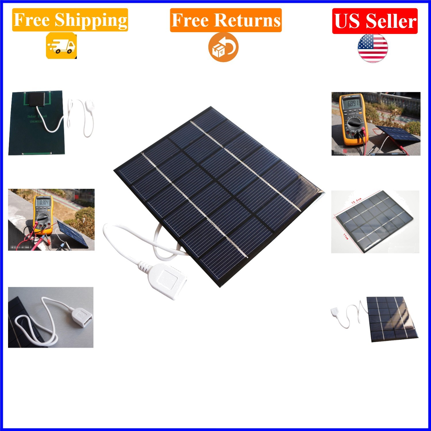 Mini USB Solar Panel 2W 6V for DIY Charging, Resin, Compact, Epoxy