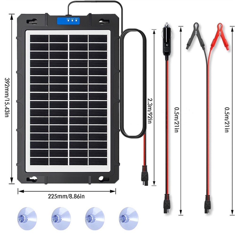 Upgraded 20W Solar Battery Trickle Charger & Maintainer for Vehicles Waterproof