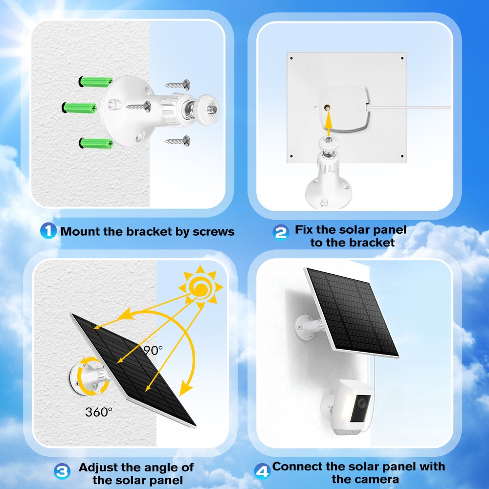5W Solar Panel Power USB C Battery Charger For CCTV Camera Security Cam Outdoor