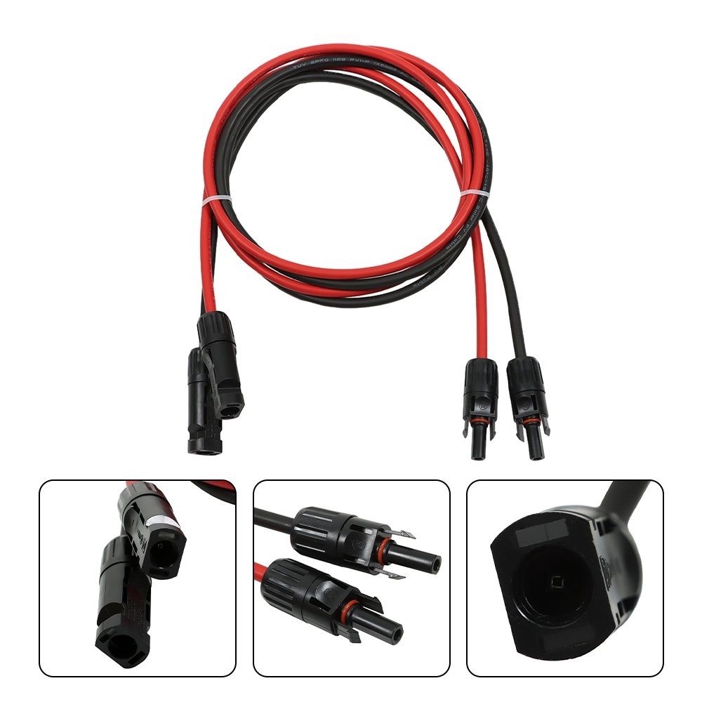 5FT Black + Red Solar Panel Extension Cable Wire Connector 1 Pair 10AWG