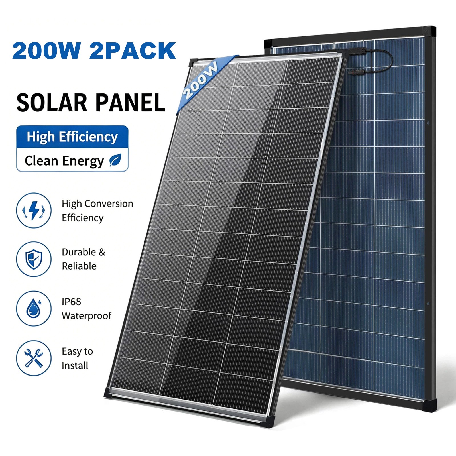 AeternaSol Bifacial 2Pack 200W Solar Panel 400W 18V 18BB PV Roof RV Off Grid US