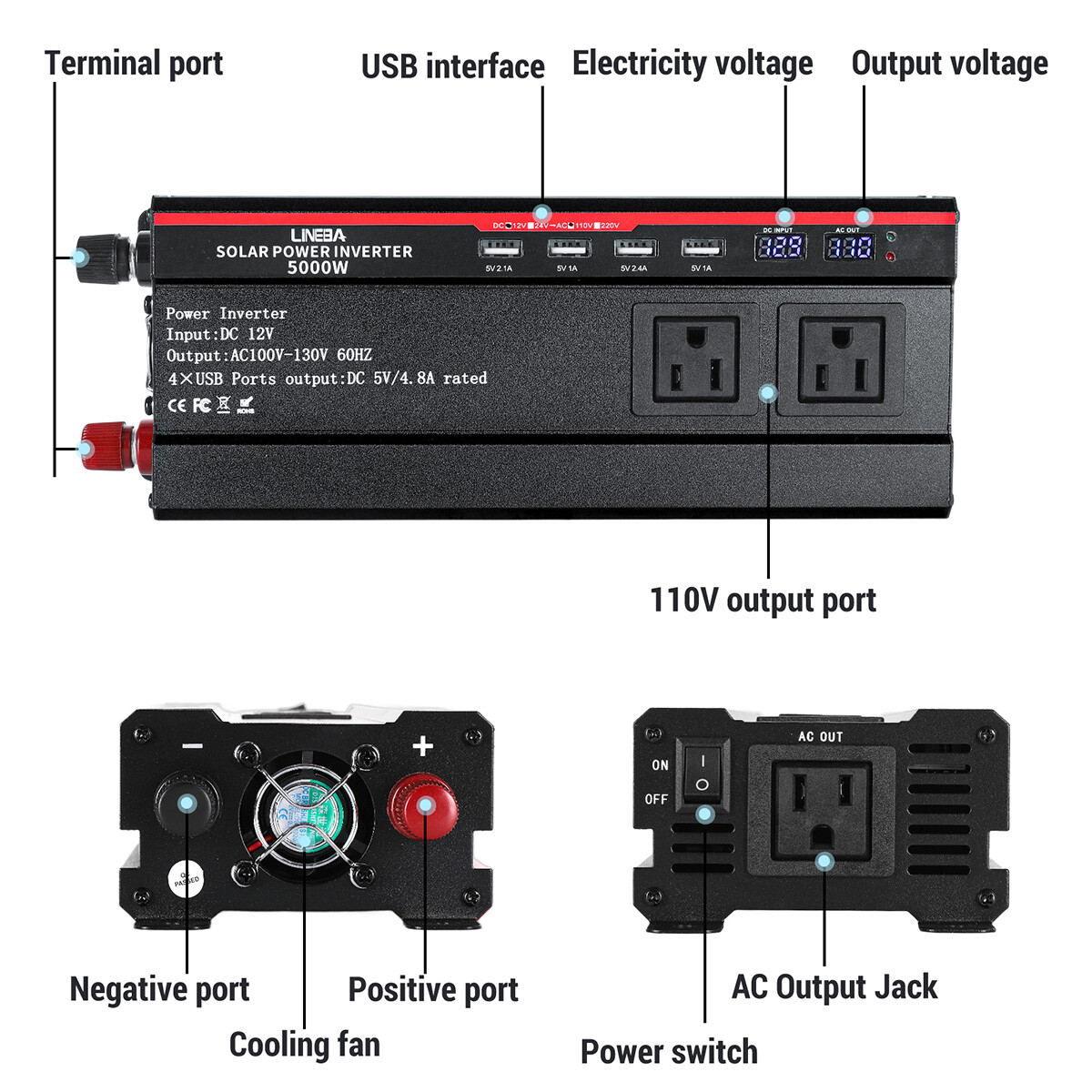 7000W Off Grid Solar System Complete Kit Home, 2*400W Solar Panel(800W)+Inverter