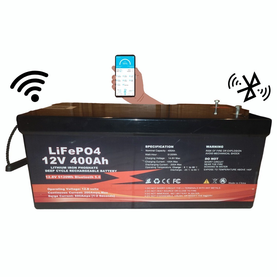 12V Lithium Battery, 12V LiFePO4 Battery, 400Ah, With Bluetooth. 5120WH.