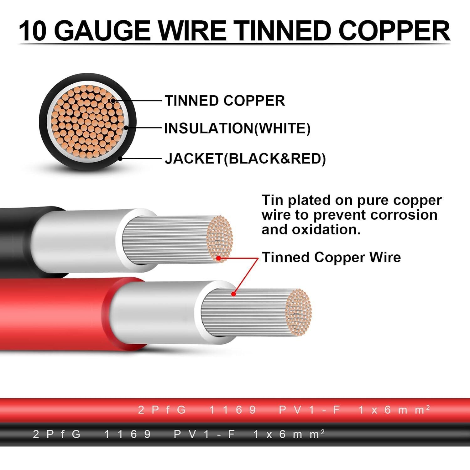 10AWG Solar Panel Extension Cable Tinned Copper Solar Cable PV Wire Connectors