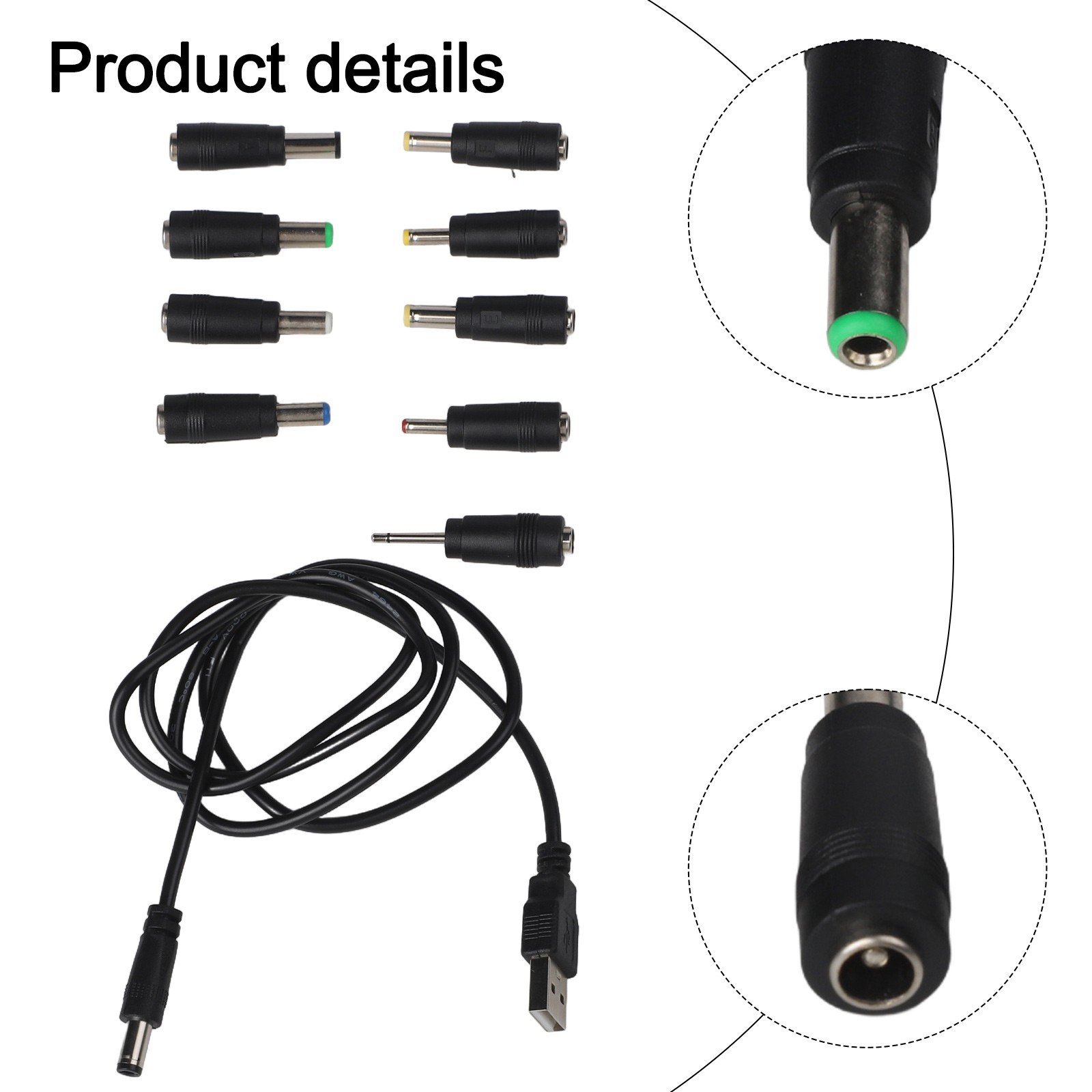 USB to DC Charging Cable Featuring Compact Design and Multiple Adapters