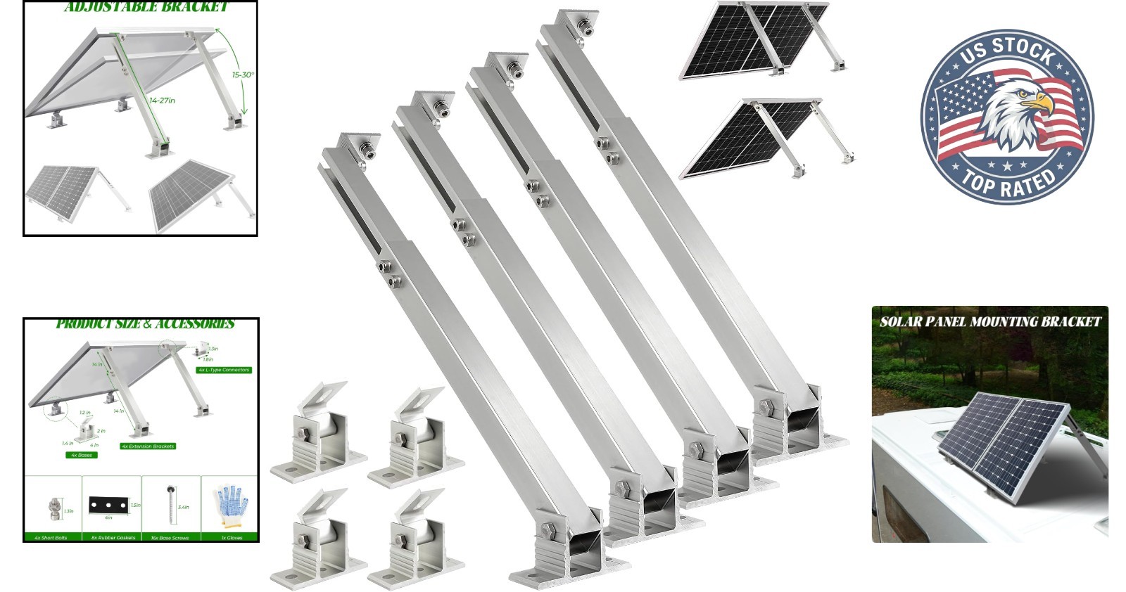 Adjustable Solar Panel Rack 14-27IN – Supports Up to 450W – Easy Mount