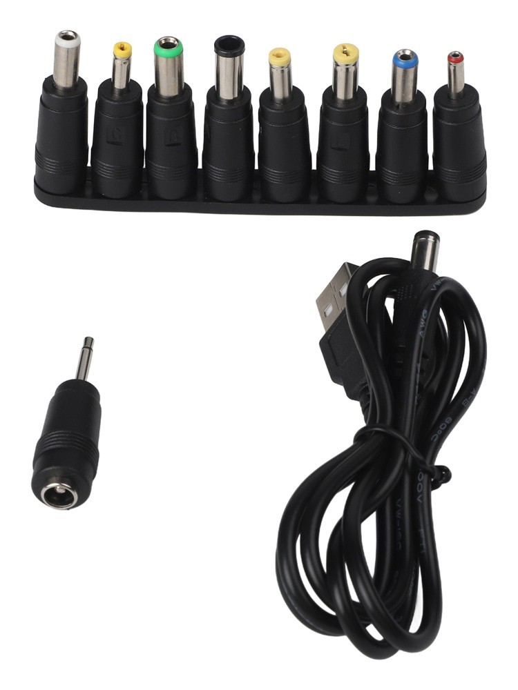 USB to DC Charging Cable Featuring Compact Design and Multiple Adapters