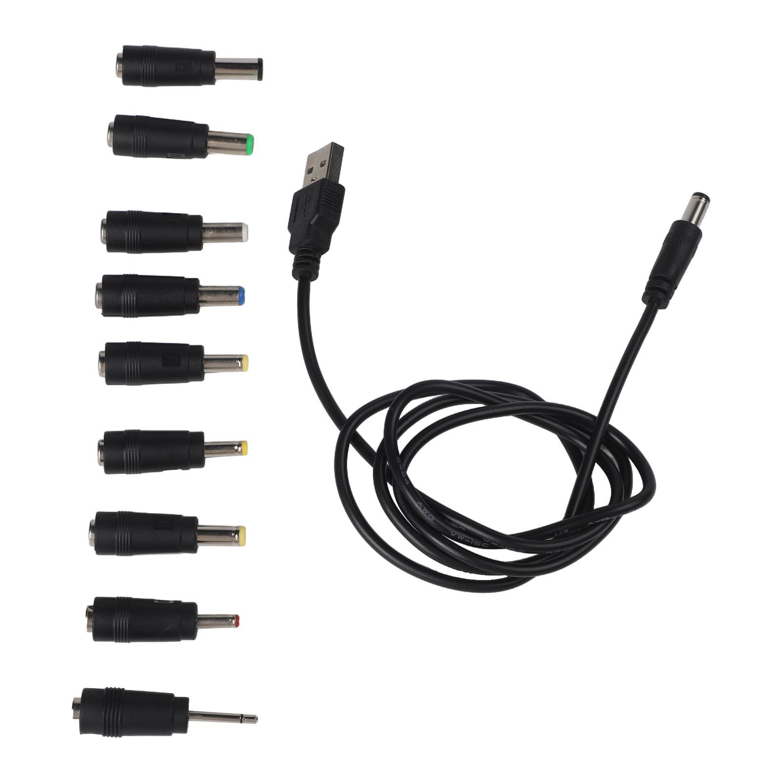 USB to DC Charging Cable Featuring Compact Design and Multiple Adapters