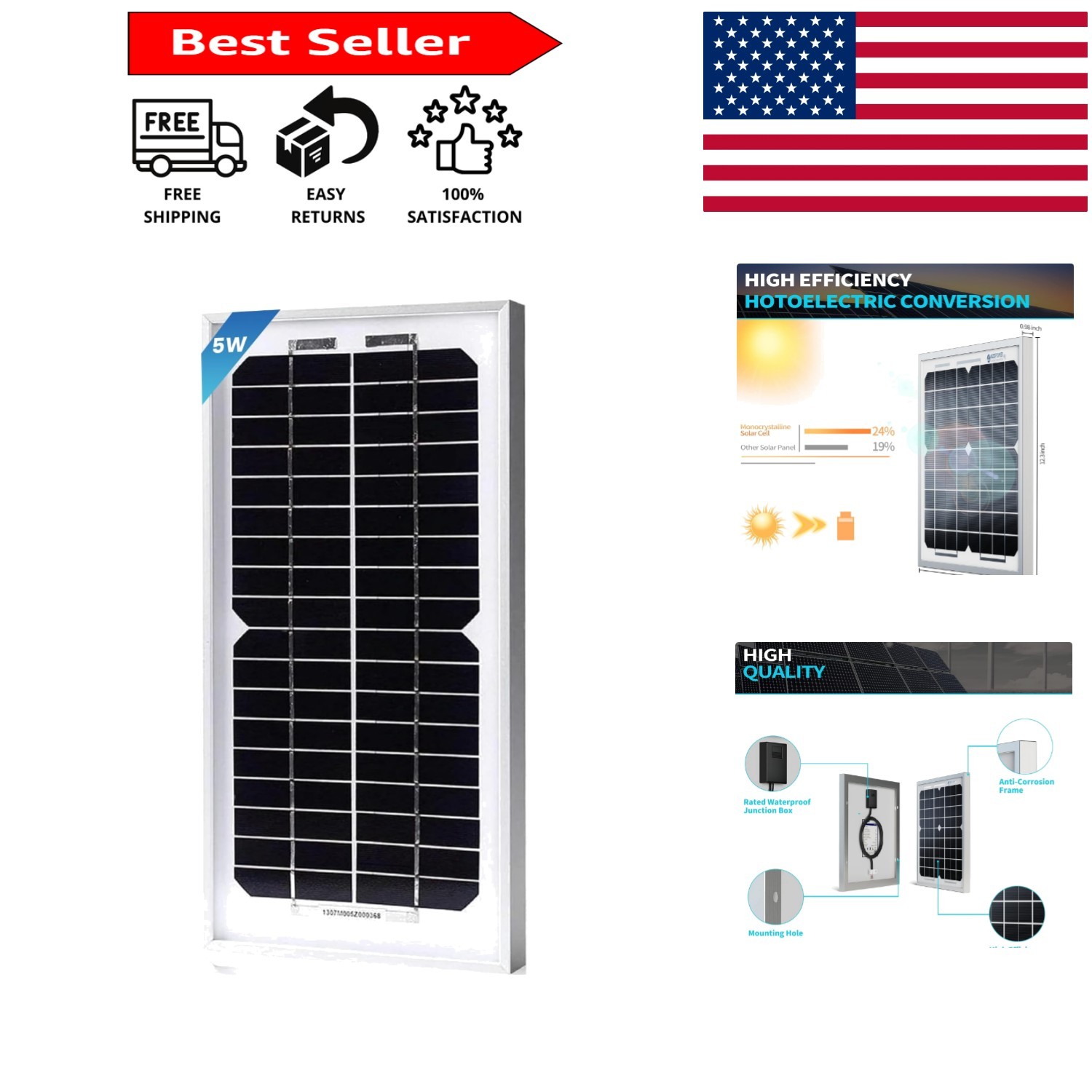 5W Solar Battery Maintainer – Waterproof 12V Trickle Charger for All Vehicles