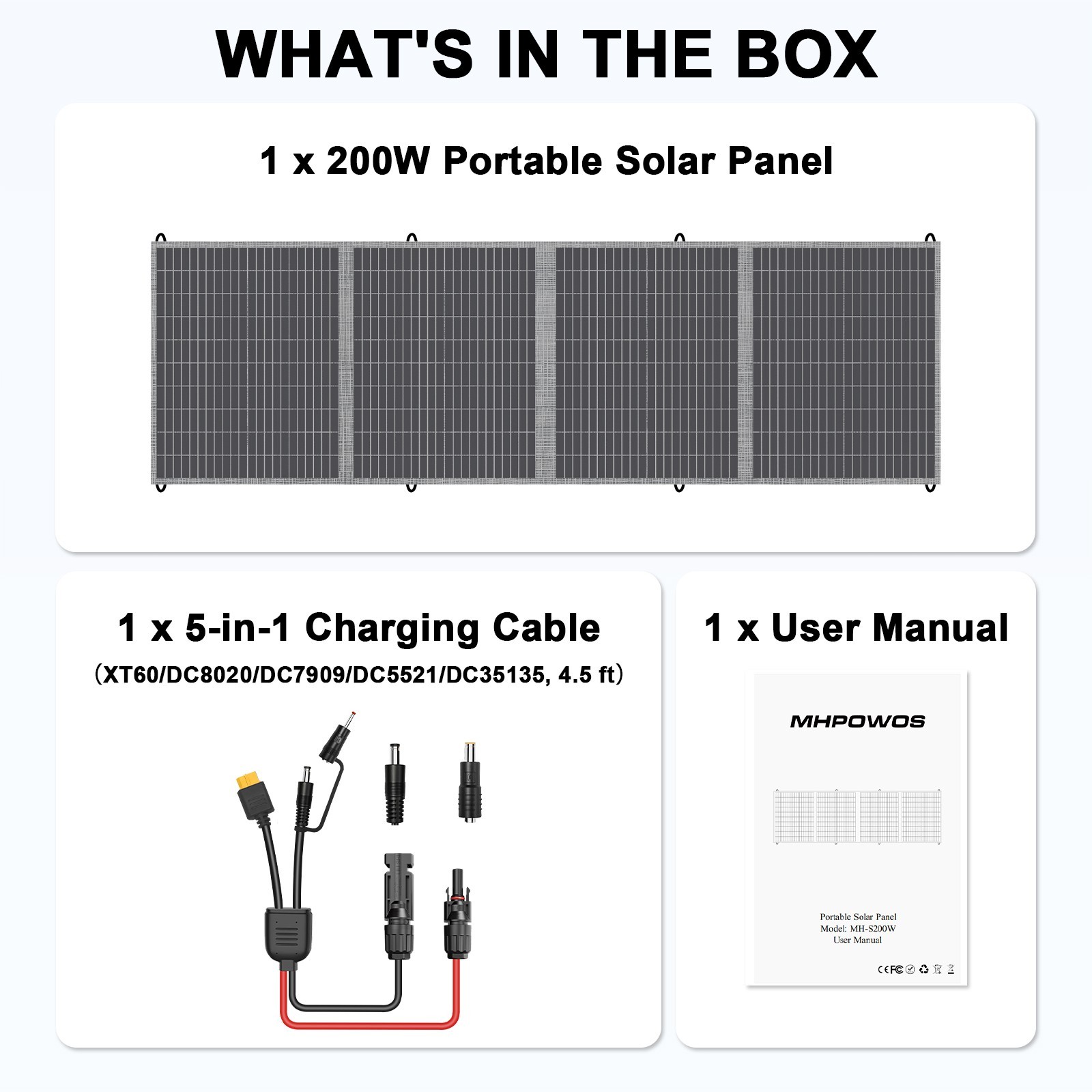 MHPOWOS 200W Watt Solar Panel Portable Foldable for Power Station Camping RV