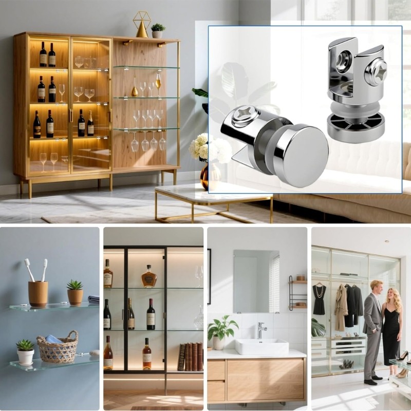 6Pcs Single Side Glass Shelf Holders Corrosion Resistant for 5 to 10mm Panel