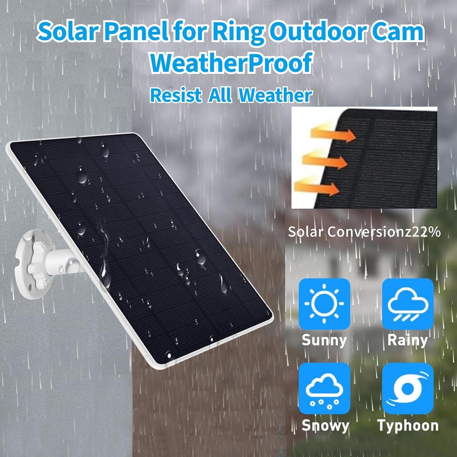 Ring Camera Solar Panel Charger for Stick Up and Spotlight Cams, Weatherproof