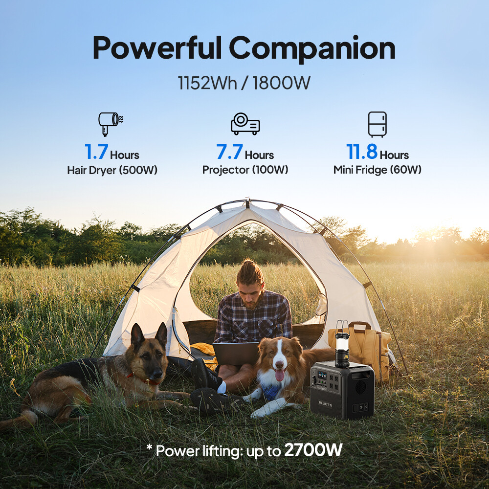 BLUETTI AC180 1800W 1152Wh Solar Portable Power Station LFP for Outdoors