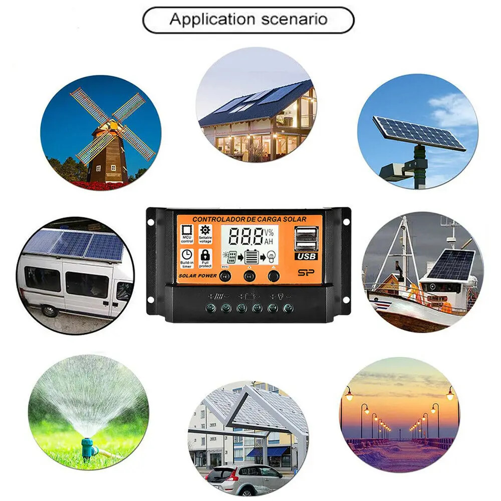 100A Solar Panel Battery Charge Controller 12V/24V LCD Regulator Auto Dual USB