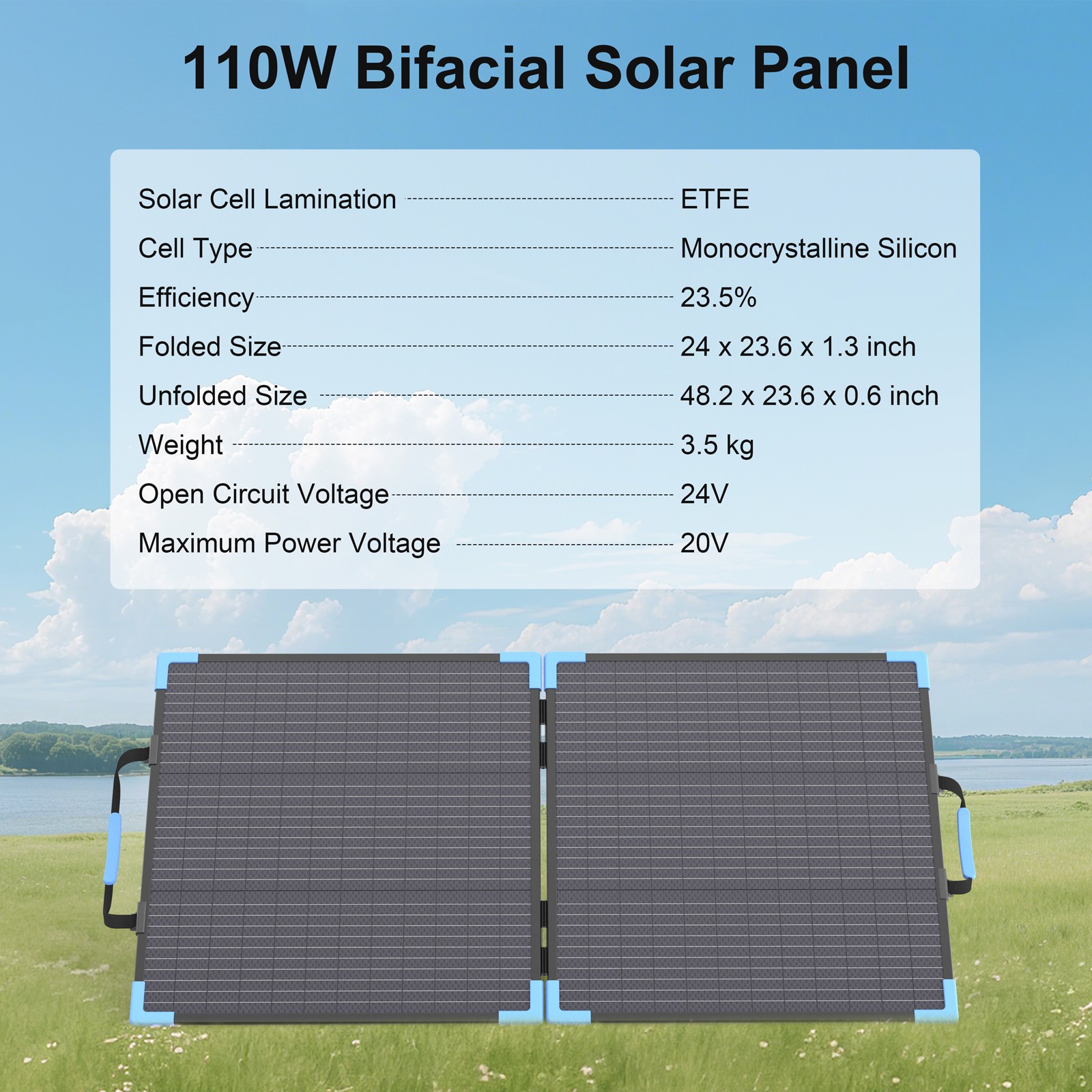 E-POWO 110W 220W Bifacial Solar Panel 400W for Power Station RV Camping Outdoor