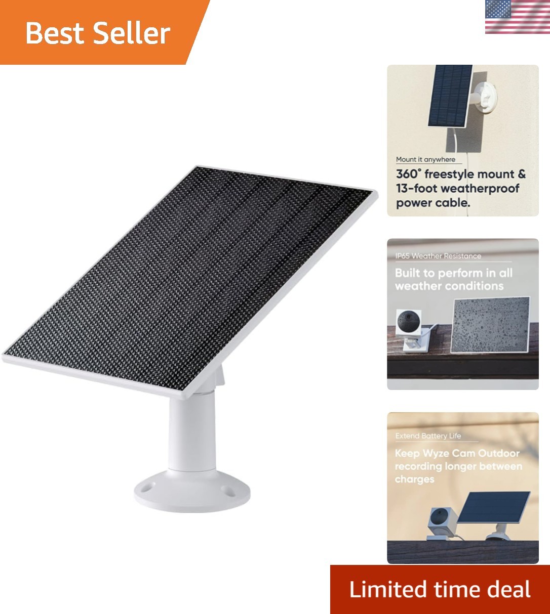 Outdoor Solar Panel – 2.5W Protection for Cam Outdoor V1/V2 & Battery Cameras
