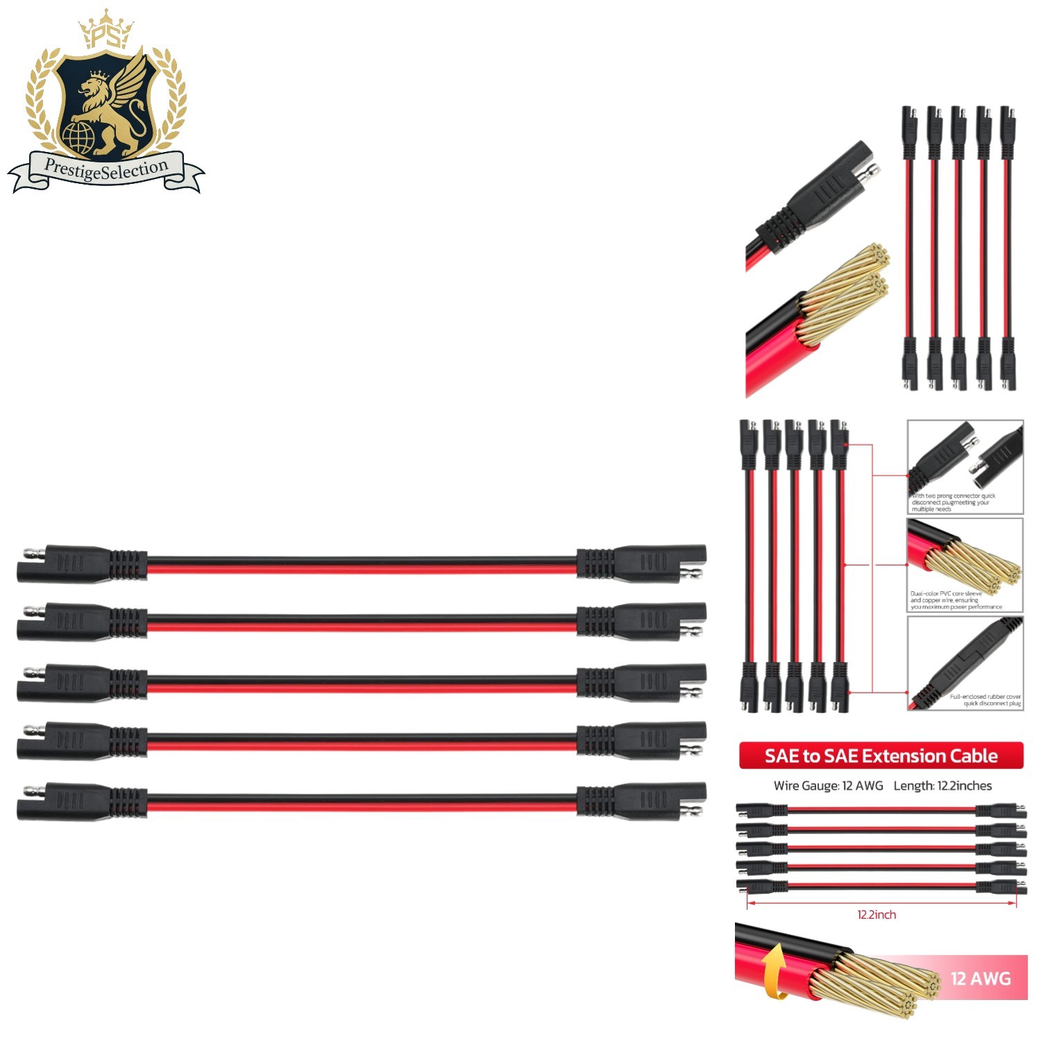 Versatile 12in SAE Extension Cable with Dual 2-Pin Connector for Multiple Uses