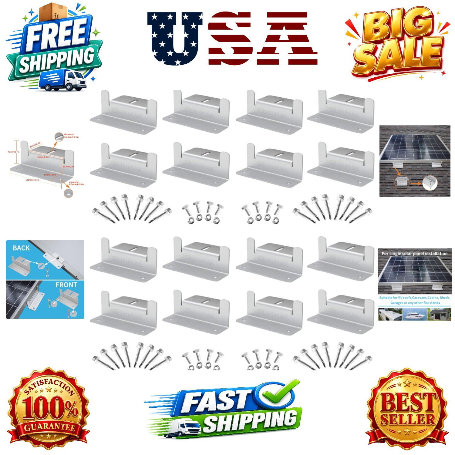 16 Units per Set Solar Panel Mounting Z Brackets, Solar Panel Mounting Bracke…