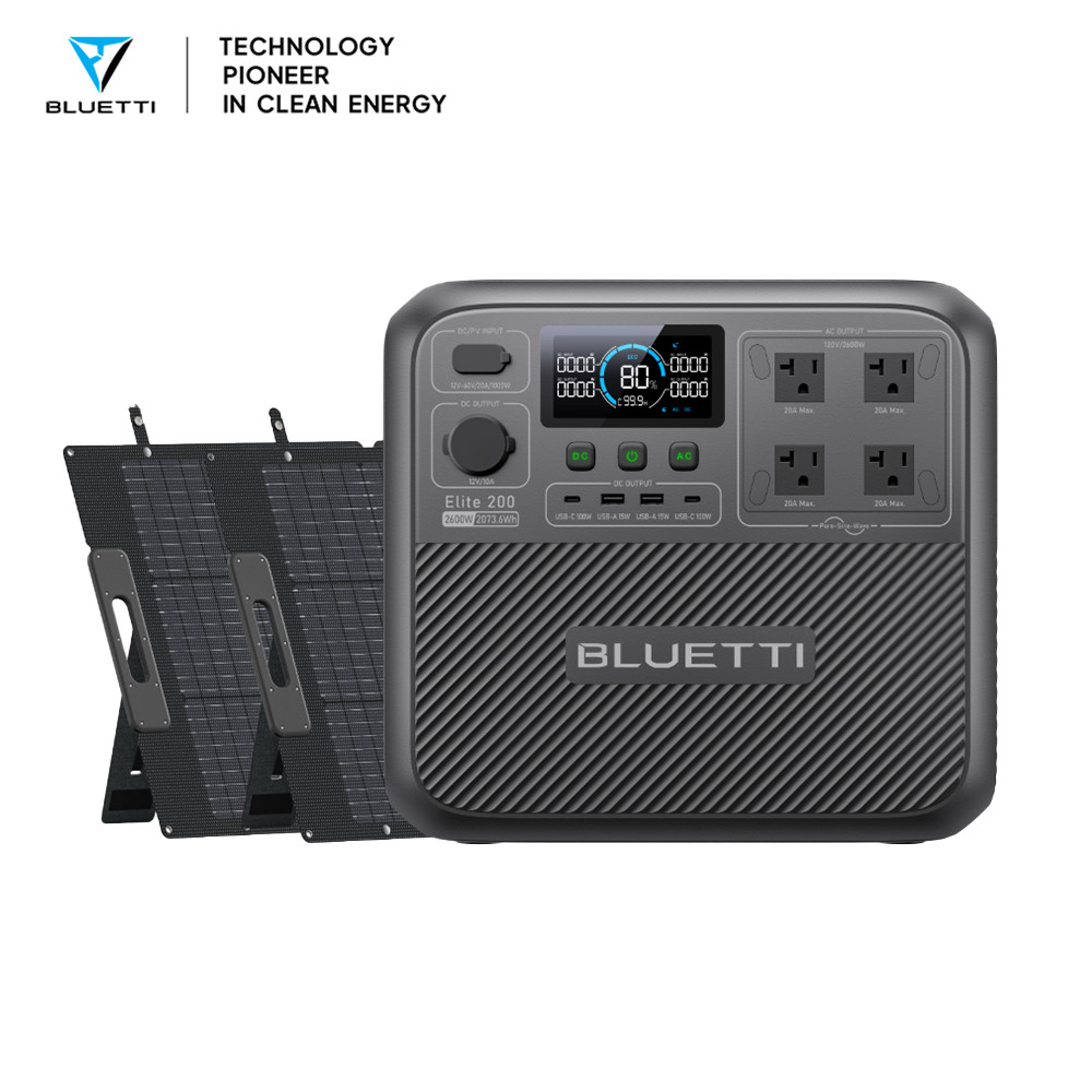 BLUETTI Elite 200 V2 2073.6Wh 2600W Power Station+2*200W Solar Panel for Camping