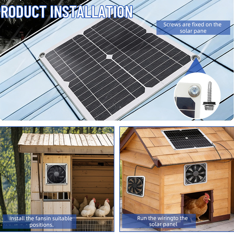 Solar Powered Dual Fan 30W Solar Panel Waterproof Exhaust Fan for Coop Pet House