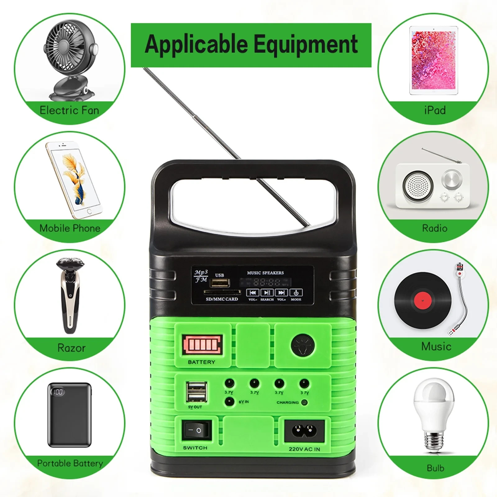 Portable Solar Generator with Panels, LiFePO4 Battery, USB/DC Outlets, LED Flash