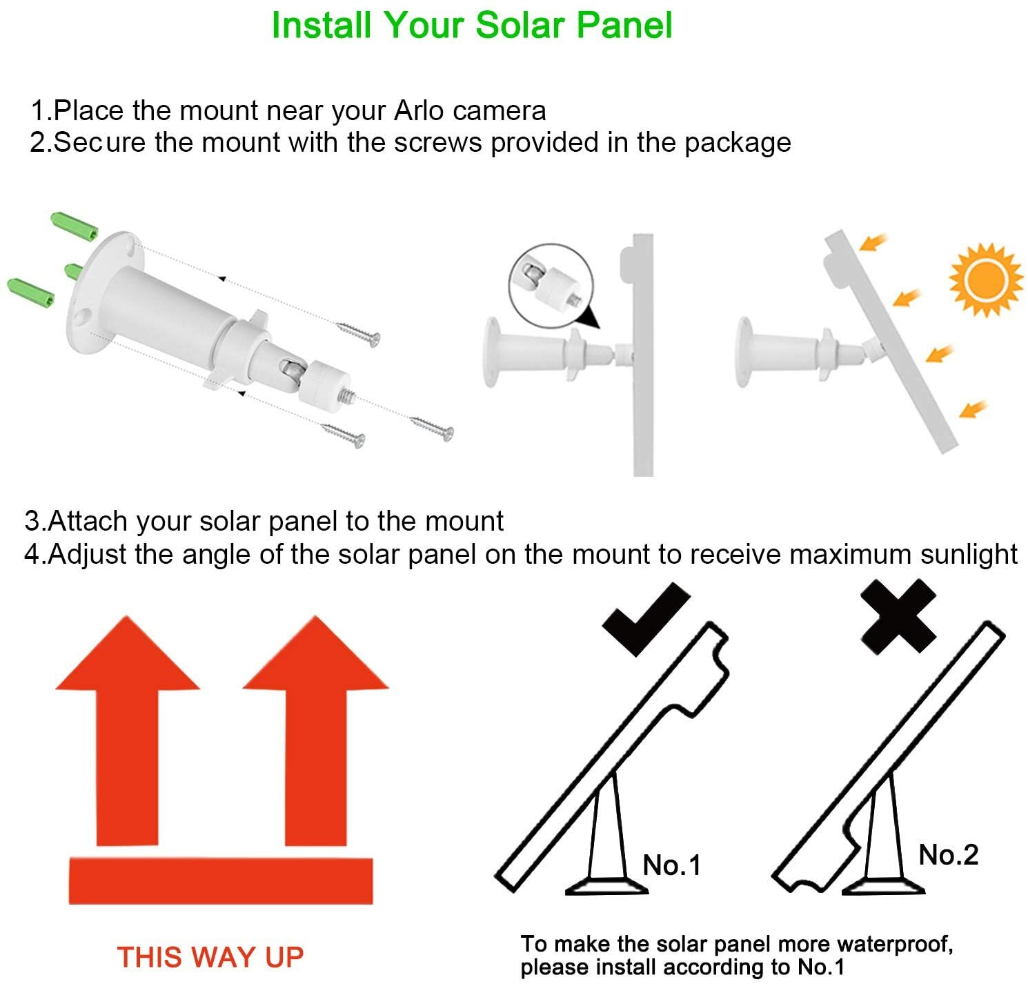 Solar Panel Kit Work for Arlo Pro/Arlo Pro2 Camera Adjustable Mount Silver 3pcs