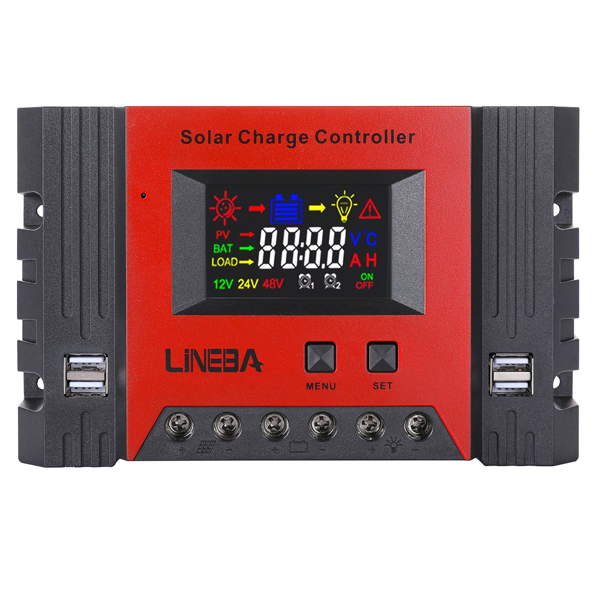 30A Solar Charge Controller 100A PWM Regulator for 12V 24V with 4 USB Ports