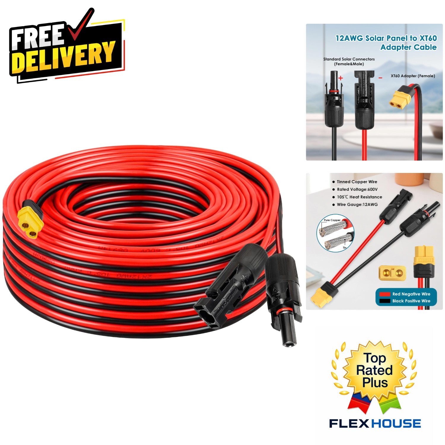 Waterproof & Dustproof 75FT XT60 Solar Cable – Perfect for Emergency Power Needs