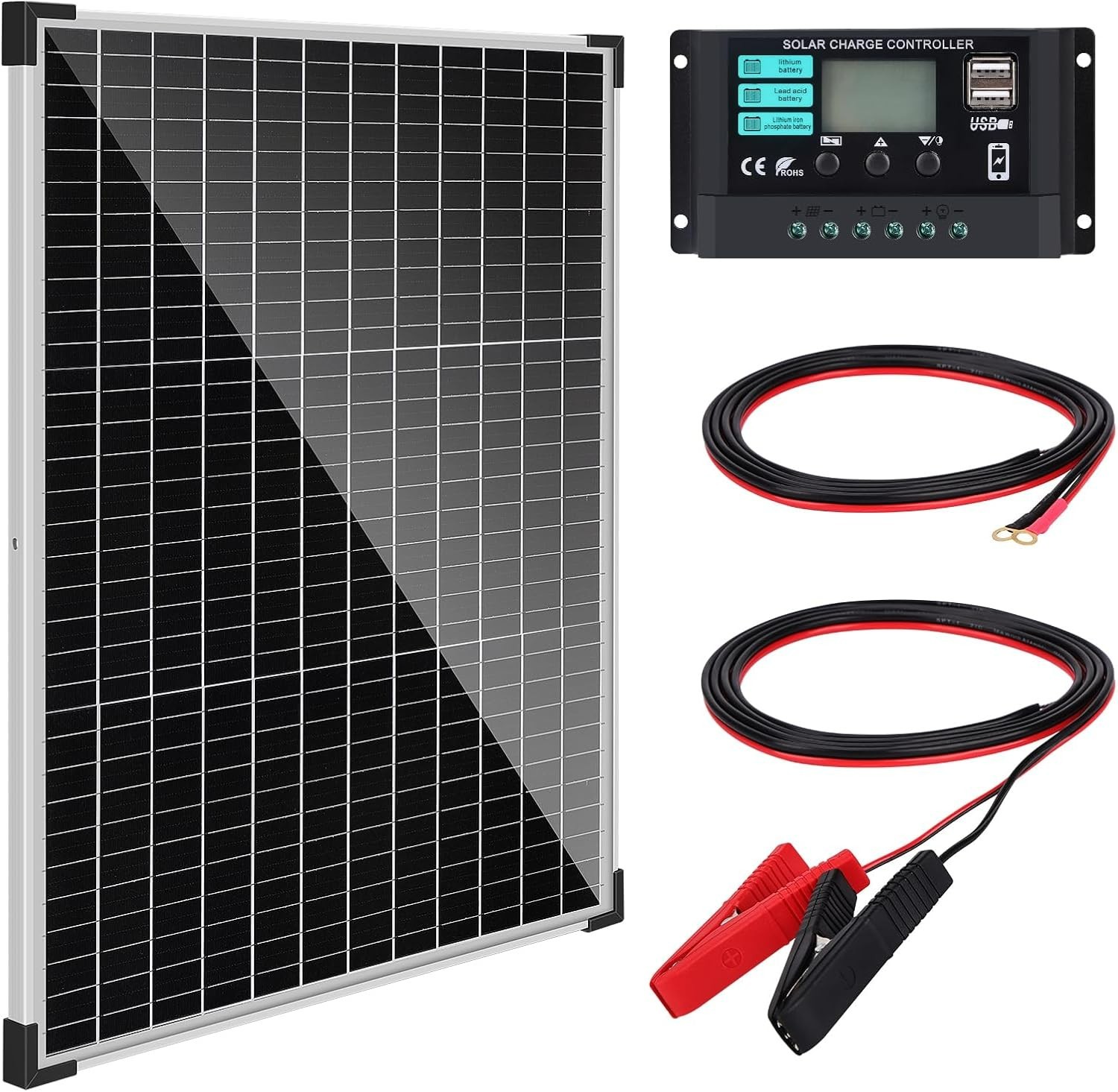 50W Solar Panel Kit with 10A Controller for RV, Boat, and Off-Grid Use