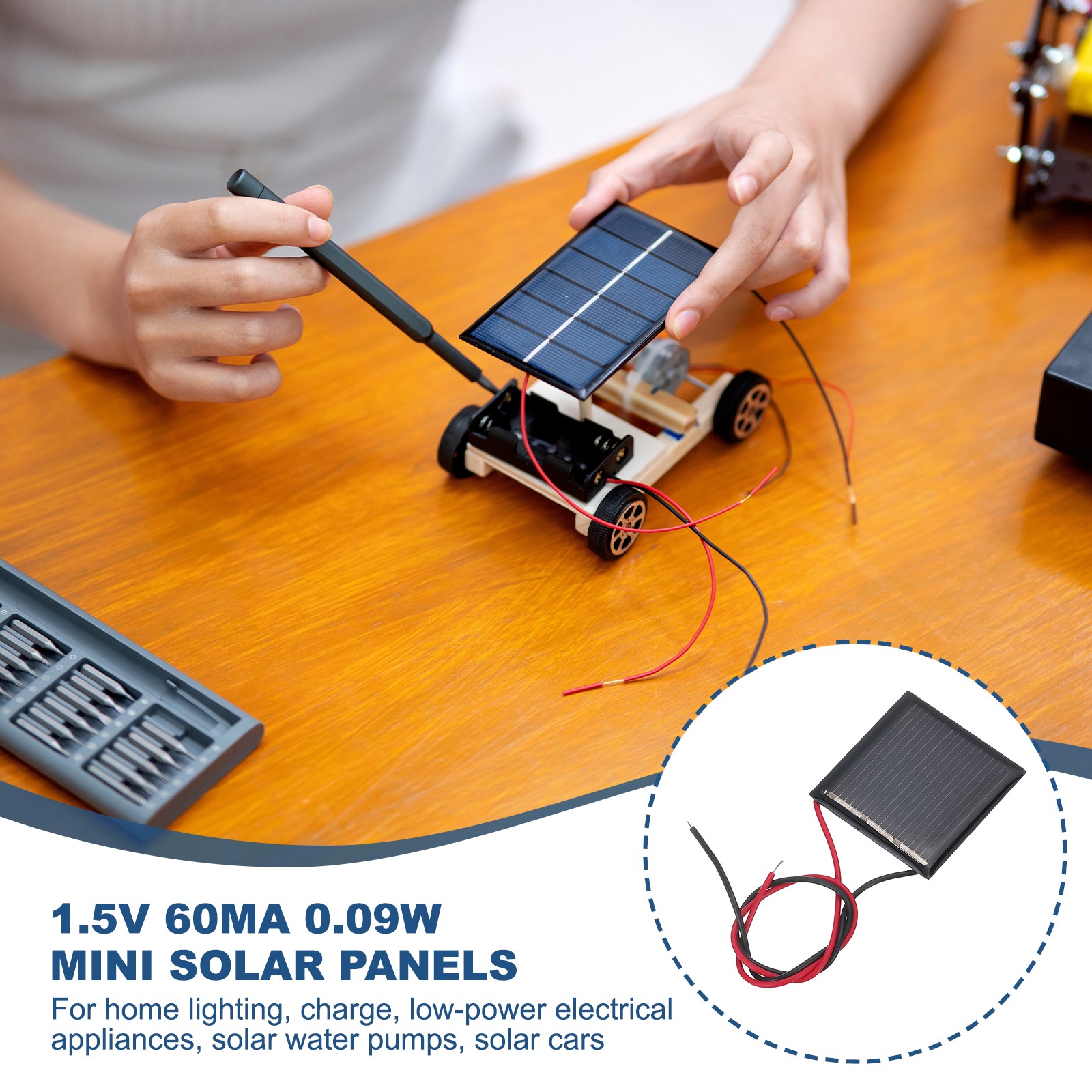 10 Pcs 1.5V 0.09W 60mA Mini Solar Panels with 2 Cable 30mm x 30mm