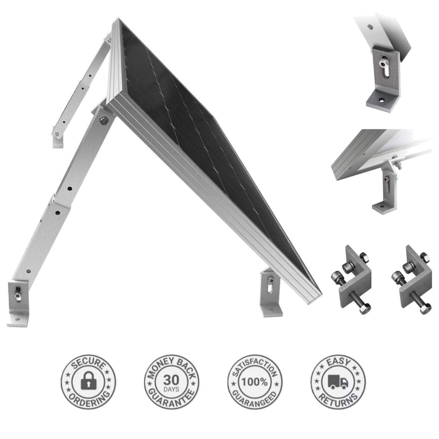 Adjustable Solar Panel Tilt Mount Bracket for 150W Roof, RV, Boat – Silver