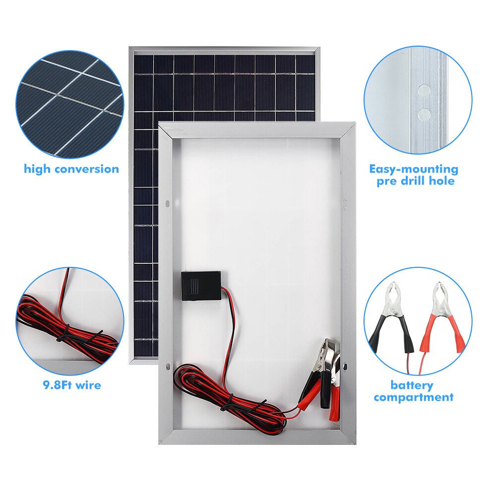 30W Trickle Solar Panel 12V Charger Battery Charger Kit Maintainer RV Boat Car