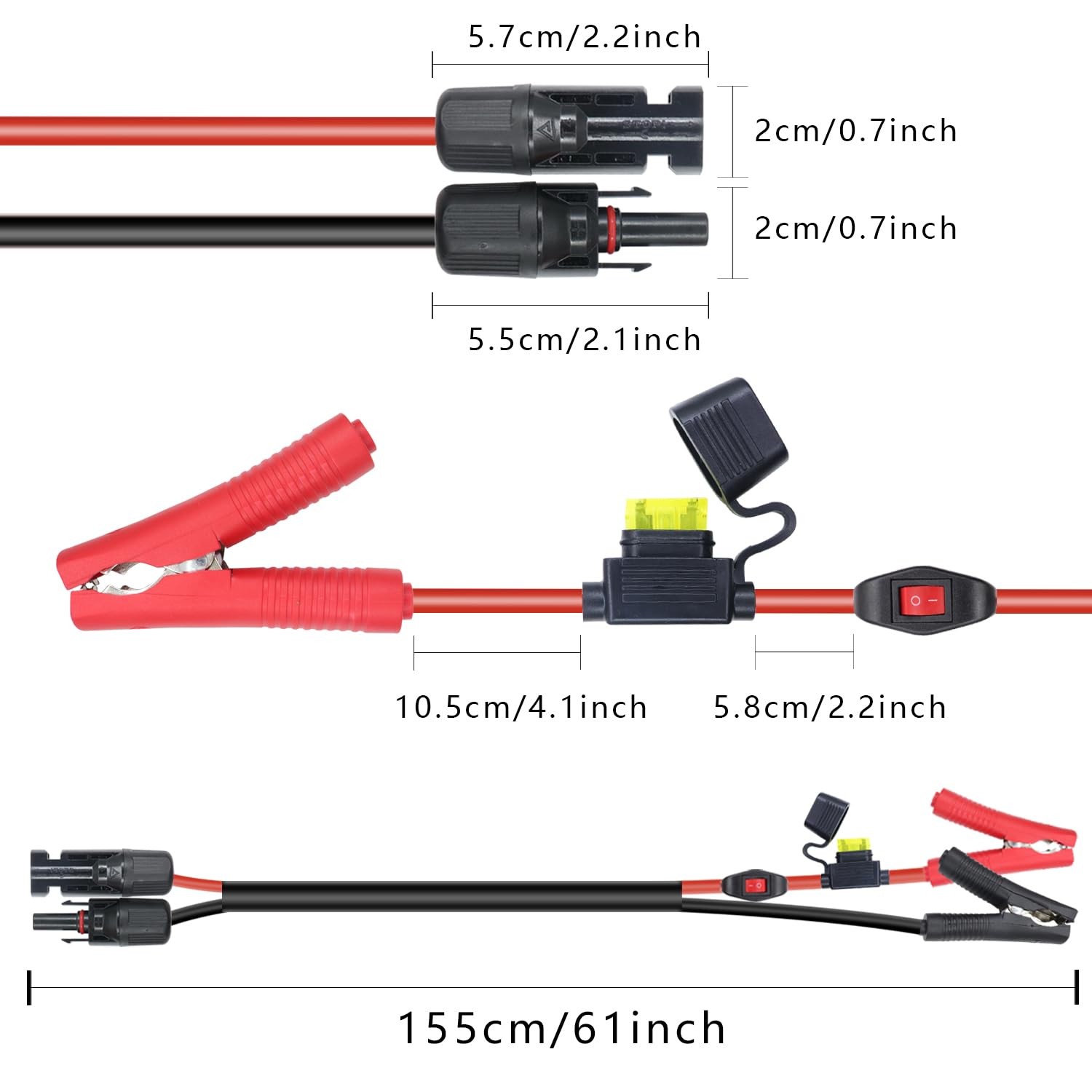14AWG Battery Alligator Crocodile Clip To Solar Connector Extension Cable