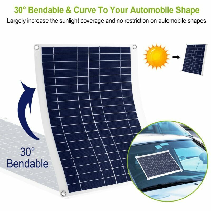 Solar Panel 12V 25W Car Battery Charger Waterproof w/ 3A Dual USB Charging Clip