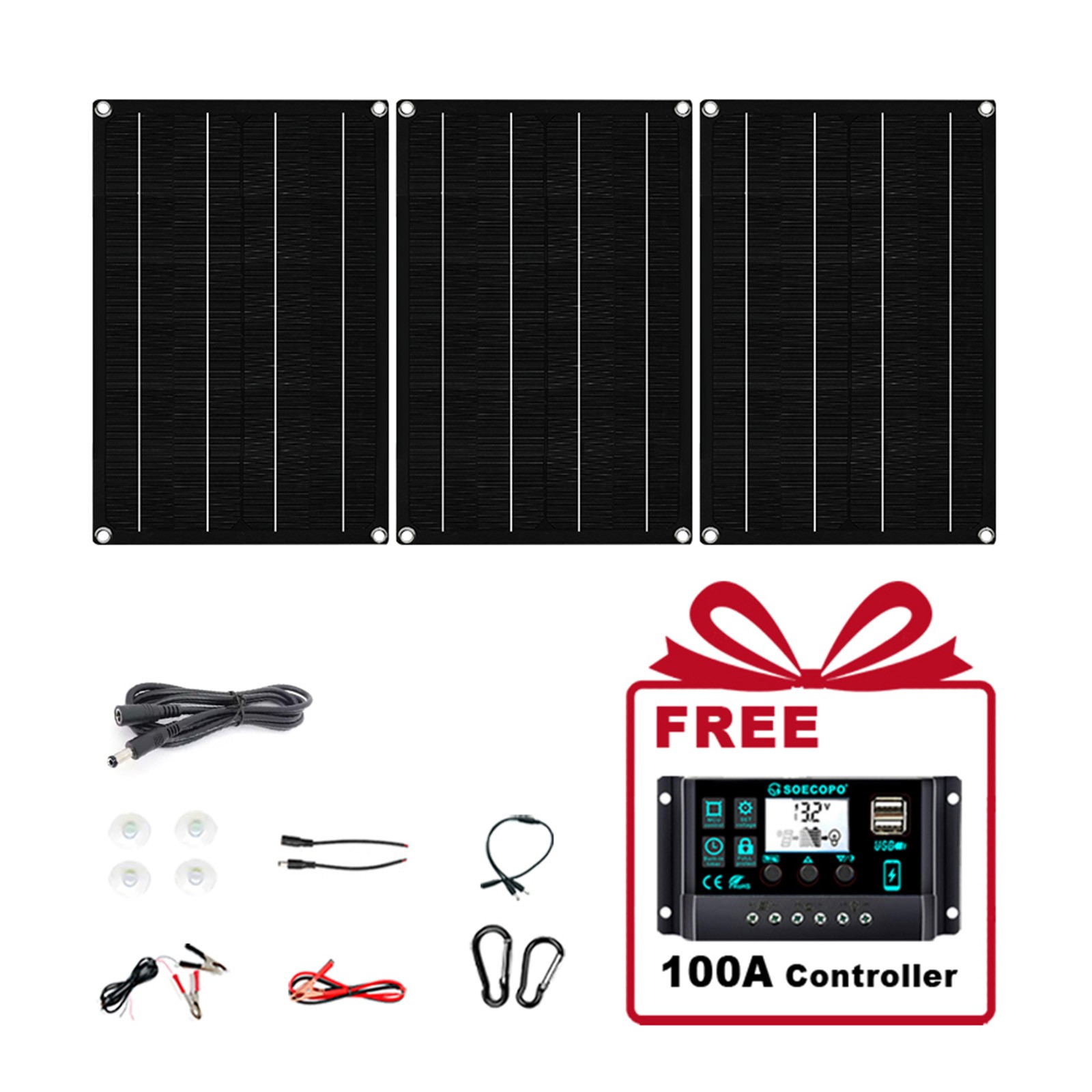 1800W RV Solar Panel Kit – 3 x 600W Flexible Panels + 100A Controller + Y-CablBq