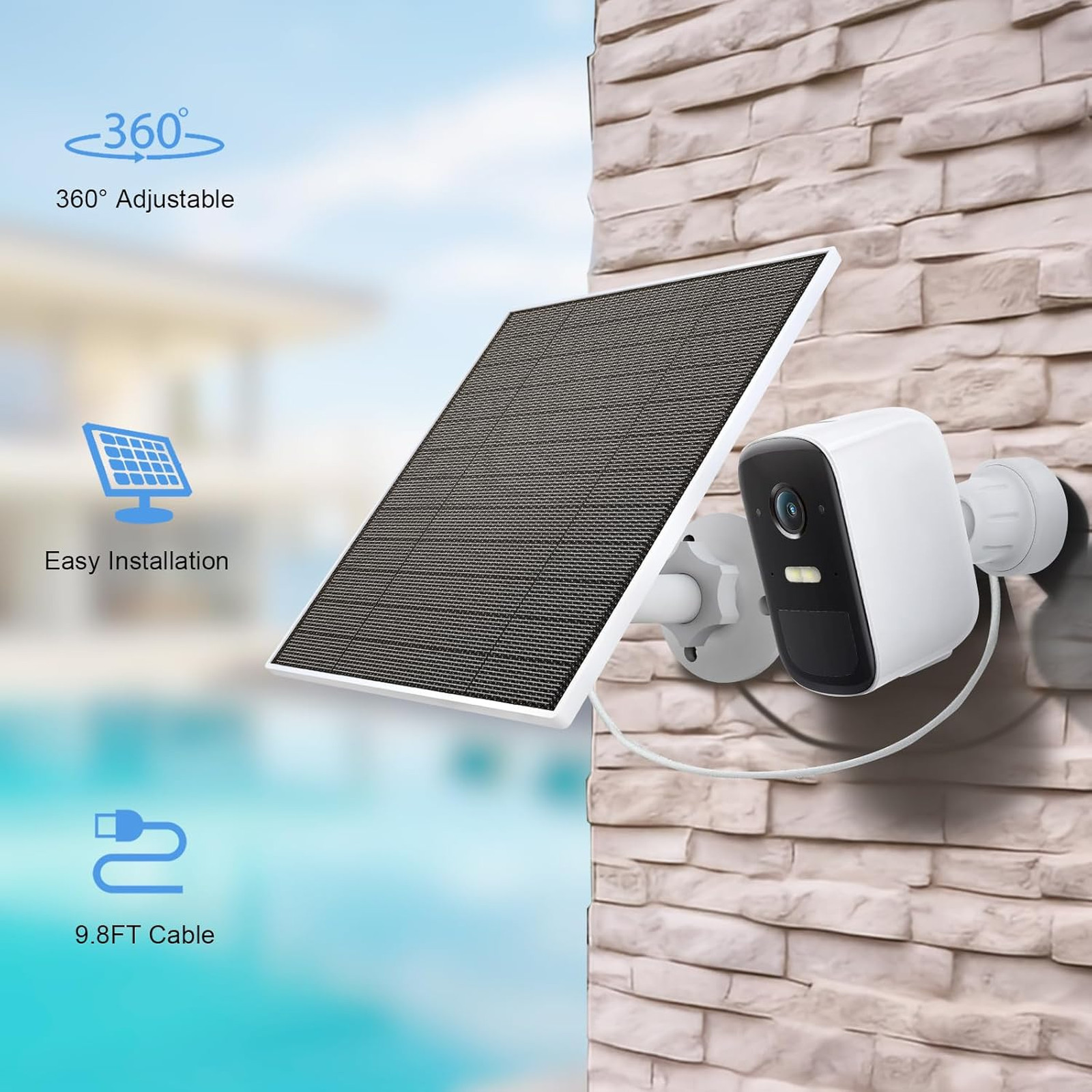 Solar Panel for Eufy Camera, 5W Monocrystalline Charger with 9.8ft Cable