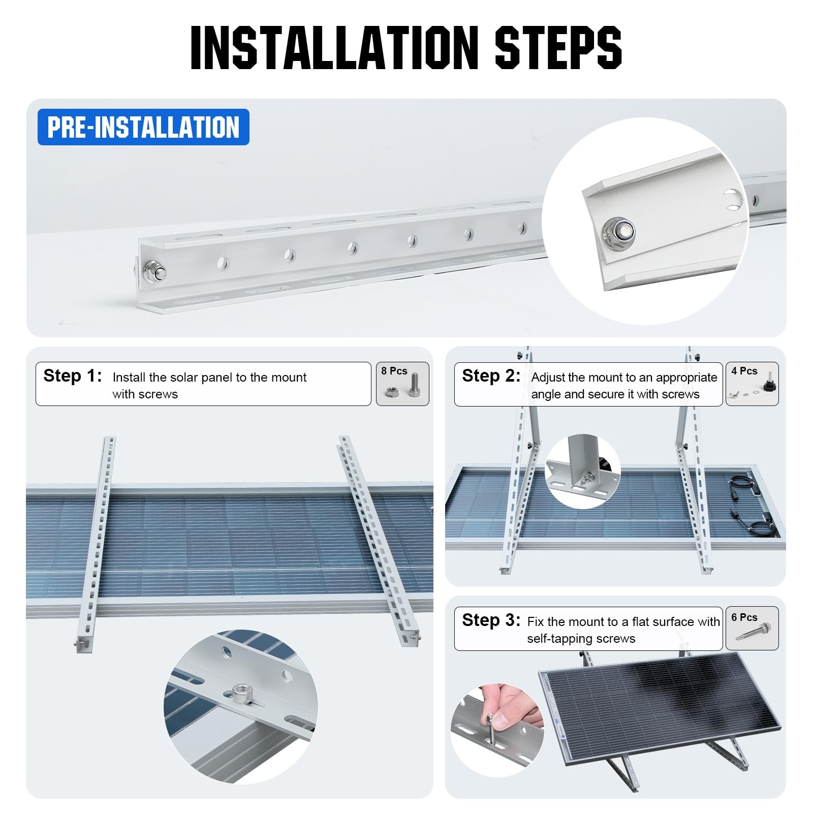 4 Sets 45inch Adjustable Solar Panel Mount Brackets Stand with Foldable Tilt …