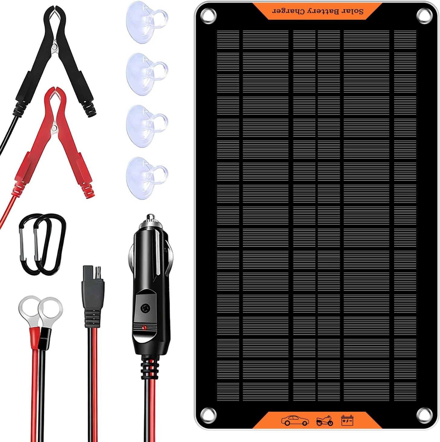12 Volt 10 Watt Solar Car Battery Charger & Maintainer, Solar Panel Trickle C…
