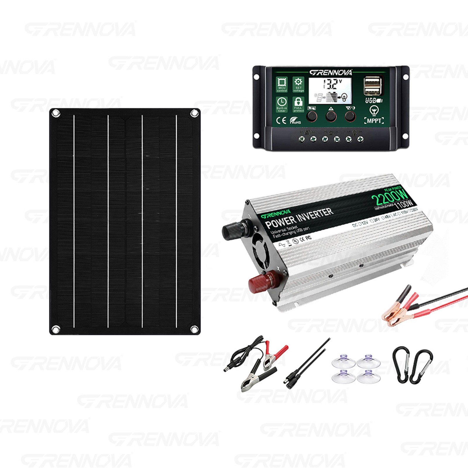 Grennova 2200W Off-Grid Solar Kit 50W Panel 60A MPPT Dual Voltage Inverter Home