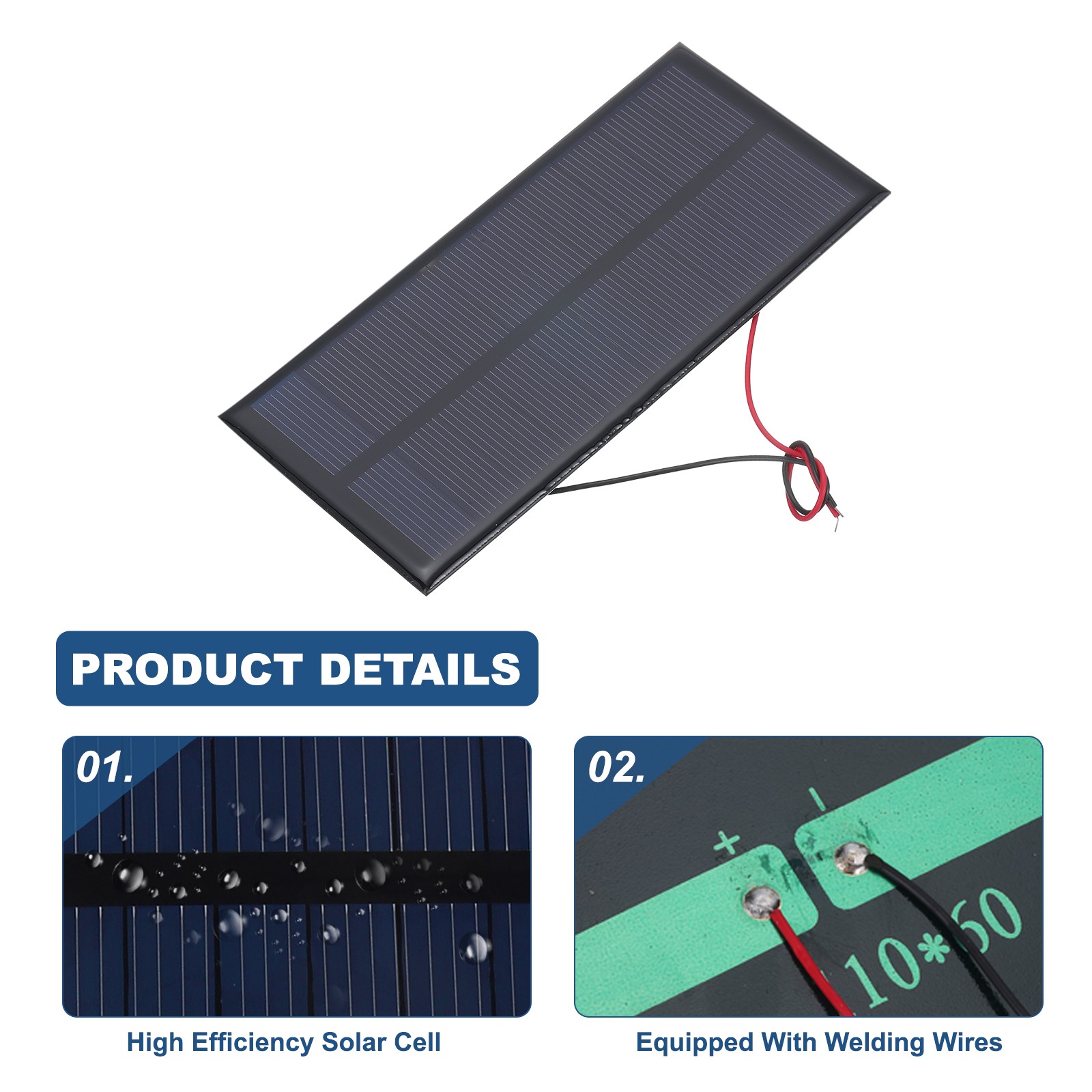 2 Pcs 5V 1W 200mA Mini Solar Panels with 2 Cable 130mm x 60mm