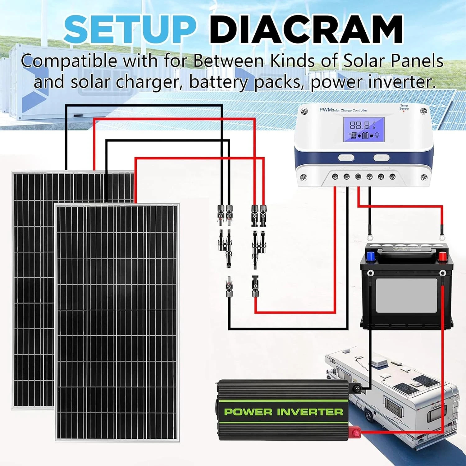 2x100FT Solar Panel Wire, Solar Cable, Solar Wire 10AWG, Solar Extension Cable,